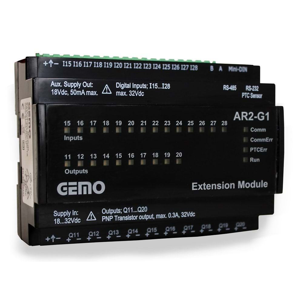 AR2-G1 - AR2-A ve AR2-S PLC İçin Giriş - Çıkış Genilatme Modülü (extension module )